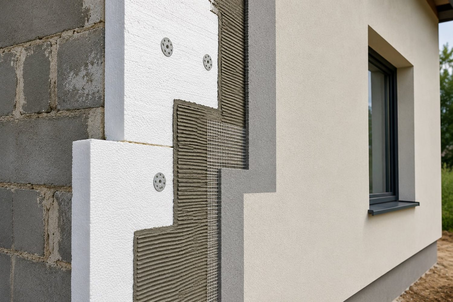 Pose des panneaux isolants sur la façade